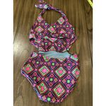Betsey Johnson  faux wrap cut out geo print Swimsuit one piece Multi Monokini S Photo 2