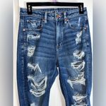 American Eagle Sz 6 Denim Stretch Mom-Jean Style Cotton Hole Distressed Jeans Photo 6
