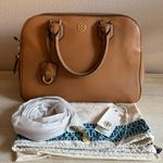 Tory Burch Robinson Pebbled Triple Zip Satchel Tigers Eye Photo 0