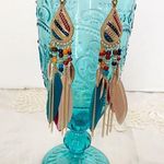 Long Bohemian Feather Chain Earrings Gold Photo 7