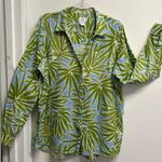 Sigrid Olsen  Linen Green and Blue Tropical Leaf Print Shirt Photo 0