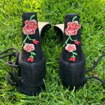 Missguided Black Embroidered Lace Up Block Heels Photo 2