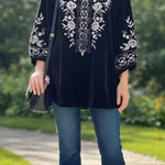 Kyla Seo Maci Blouse Top Black Velvet Embroidered Tassel Boho M Peasant NWT Size M Photo 0