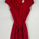 Calvin Klein Wrap Dress Womens Red 14 Ruffled Trim Cap Sleeve V Neck Tie Waist Photo 0