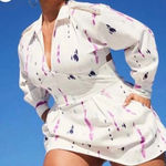 Royalty by Maluma white denim dress with a tie dye print and chain pearl L Size L Photo 3