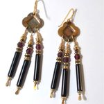 Rare Tabra Vintage Floral Design Amethyst Beads/French Jet Glass Dangle Earrings Black Photo 1