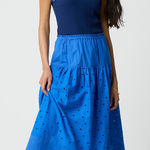 J.Crew Drop Waist Eyelet Midi Skirt Bright Grotto Blue A Line Cotton Small NWT Photo 0