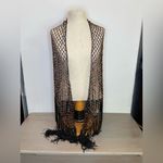 Chico's Vintage Chico’s Y2K Beaded Black Mesh Fringe‎ Shawl Boho Festival Net Wrap OS Photo 4