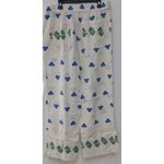 ZARA  Women's Pants Wide Leg Embroidered Flowers Cream Green/Blue Size Large Photo 11