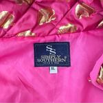 Simply Southern Pink Sleeveless Gold Elephant Print Puffer Jacket Women's XL Photo 6