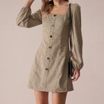 RIHOAS The Khaki Square Neck Plaid Button Mini Dress M 68 Tan Size M Photo 0