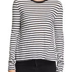 Pam & Gela  Striped Lace Up‎ Back Long Sleeve Tee Size M Black and White Photo 0