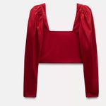 ZARA NWOT Stunning Intense Red Puff Sleeve Crop Top - Elegant & Bold - Size S Photo 3