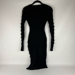 Pattyboutik 🖤 Black Ribbed Button-Sleeve Bodycon Dress Photo 4