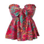 Floral Tube Crop Top Strapless Tie Front Boho Pullover Bandeau Size M Pink Size M Photo 1