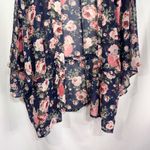 Time & Tru One Size Kimono Shrug Open Blue Pink Floral Cover Up Tassels 815 Photo 3
