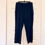Andrew Marc  Women's Scuba Satin-Trim Slim-Leg Pants Navy Blue Knit Pants Large Photo 3