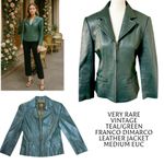 VERY RARE VTG FRANCO DIMARCO VERONA TEAL GREEN LEATHER JACKET‎ MEDIUM EUC Photo 1