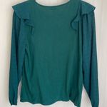 J.Crew Green Long Sleeve Blouse Ruffle-shoulder with plaid sheer sleeves size S Photo 4