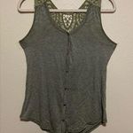 H.I.P. Racerback Sage Green Lace Button Front Summer Tank Top Photo 0