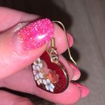 Red floral gold heart necklace & earrings set Photo 4