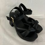 SO Black  Faux Leather Block Heel 3” Sandals Clogs Knot Bow Detail SZ 7 M Padded Photo 12