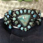 Navajo Indian 70 grams Sterling Silver Turquoise Cluster Bracelet Signed Photo 0