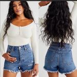 We The Free Free People  CRVY Vintage High Rise Blue Distressed Denim Shorts 31 Photo 6