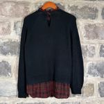 Loft Sweater Medium Black Red Plaid Ruffle Long Sleeve Knit Top Holiday Winter Photo 3