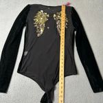 A3 Design Bodysuit Juniors Womens L Black Velvet Long Sleeve Angel Sequin Wings Black Size undefined Photo 4