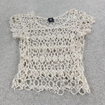 Bobeau  Womens Crochet Top S Cream Floral Open Knit Round‎ Neck Cropped Boho Photo 0