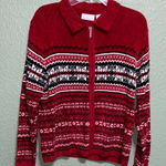 Croft & Barrow Vintage Red and White Snowflake Patterned Zip-Up Sweater cardigan Photo 0