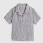 Quince  100% European Linen Camp Shirt Blue White Stripe Coastal Nautical XS Photo 0