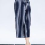 LUNIK Navy Blue Striped Strapless Wide-Leg Jumpsuit Photo 1