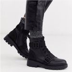 UGG ‎ Noe Combat Moto Leather Black Lug Sole Buckle Boot Women Sz 8 Military Cop Photo 0