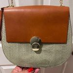 Vince Camuto Two-Tone Snakeskin Shoulder Bag-Gold Chain Leather Strap Tan & Sage Photo 0