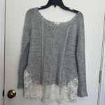 Blu Pepper  Gray Sweater with Lace Detail Photo 2