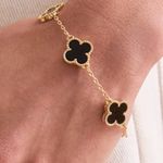 NWT Four Leaf Clover Bracelet 18K Gold Plated Stainless Steel BLACK Photo 0