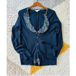 Anthropologie Womens Cardigans Size Large Monogram HWR Navy Nautical Ruffle Photo 8
