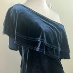 Good American  women’s large navy blue ruffle one shoulder bodysuit‎ Photo 2
