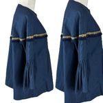 ZARA  Basic Western Navy Blue Bell Sleeve Fringe Aztec Trim Jacket Size XS NWT Photo 9