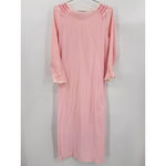 Vintage JCPenney Pink Long Nightgown Smocked Neckline Bow Soft Nylon 80s Medium Photo 5