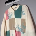 Blair  Button Front Sweatshirt Cardigan Jacket Cream Green Pink Embroidered M Photo 1