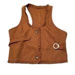 Sleeveless Vest Blouse Brown Ruffle XL Photo 2
