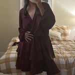 ZARA Burgundy Satin Ruffle Dress Photo 0