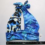 Blue Floral Halter Padded Tie Swim Sports Bra Beach Bralette Bikini Top L Large Photo 2