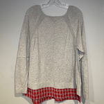 Christopher & Banks  Grey Sweater Red plaid Holiday 100% Cotton Stretch Size XL Photo 1