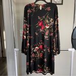Cato Black And Red Floral Lace Overlay V-Neck A-Line Peek-A-Boo Bishop Sleeve Dress Photo 2