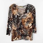 Peck & Peck  Neutral V-Neck Ruched 3/4 Sleeve Y2k Blouse Women's Size Medium Photo 0