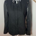 Judith And Charles Black Laine Wool Zip Bomber Jacket Leather Sleeve Size 4 Photo 0